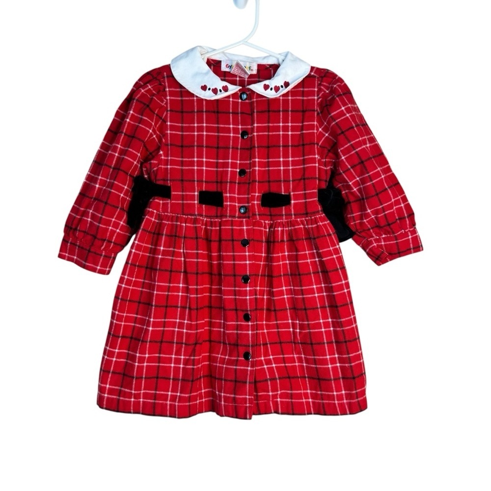 Vintage Gymboree Dress Flannel Plaid Black Red White Christmas Holiday S L19